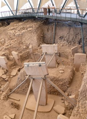 Göbeklitepe, Sanliurfa, Türkiye - 16 Eylül 2020: Göbekli Tepe Türkiye 'nin Güneydoğu Anadolu Bölgesi' ndeki bir dağ sırtının tepesinde yer alan bir arkeoloji sahasıdır..