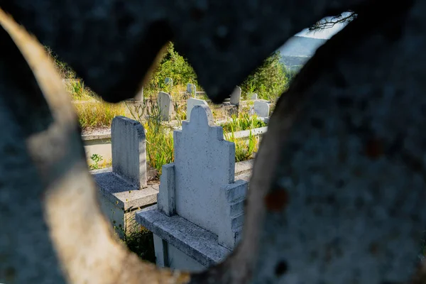 トルコチューリップの形のフェンス 壁の後ろの国の墓地 — ストック写真