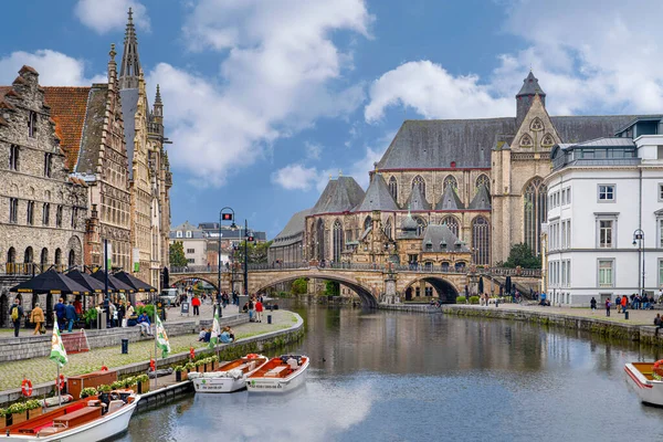 Ghent Belgium October 2019 Cityscape View Sint Michielsbrug Stone Arch — Stock Photo, Image