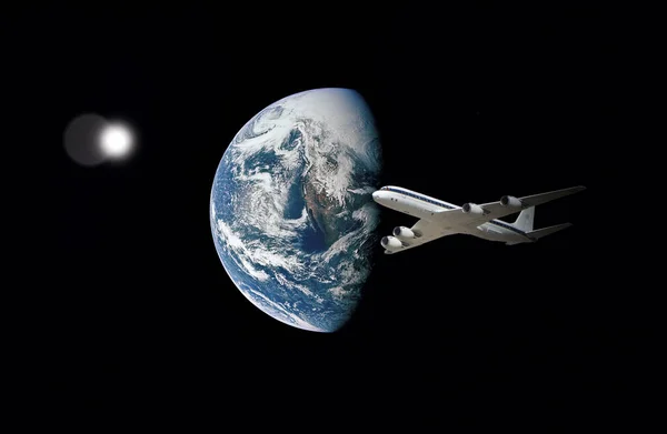 Fundo Aviação Global Com Aviões Sobre Terra Jet Lag Confusão — Fotografia de Stock