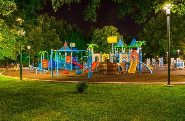 Ankara Turkey July 2019 Colorful Children Playground Bahcelievler Neighborhood Night — Stock Photo, Image