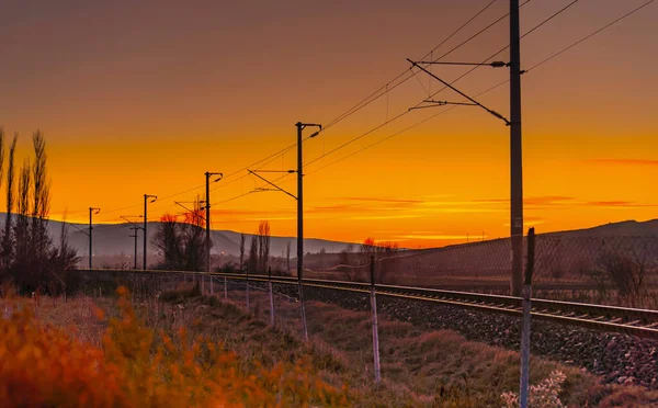 Järnväg Järnväg Vid Solnedgången Eskisehir Turkiet — Stockfoto