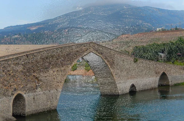 Zeichnung Der Alten Mehrbogigen Steinbrücke — Stockfoto