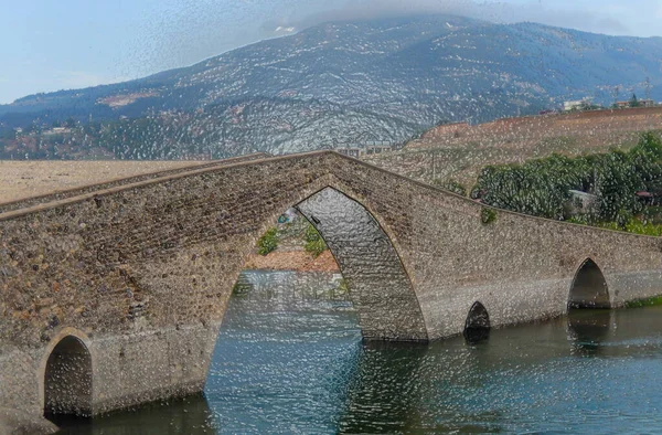 Drawing Old Multi Arched Stone Bridge Royalty Free Stock Images