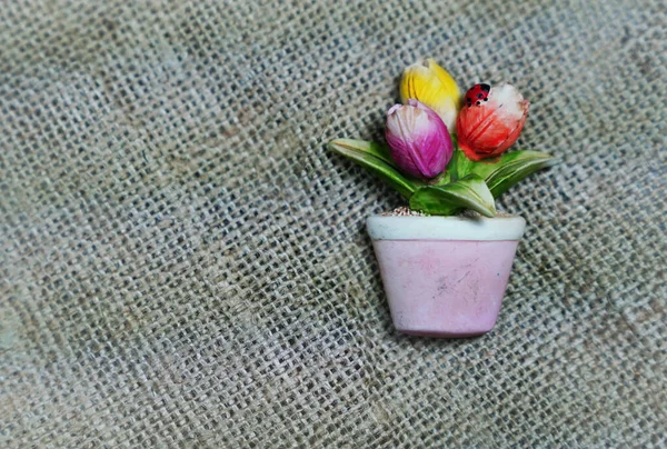 Tulipes Fleur Dans Vase Comme Souvenir Magnétique Sur Sac — Photo