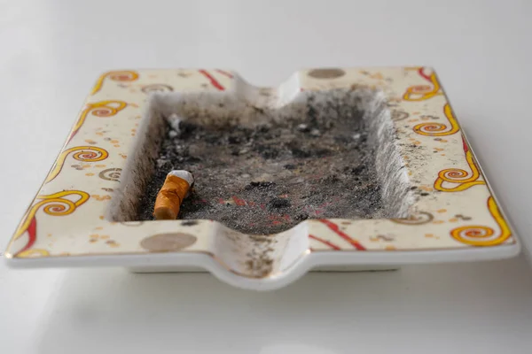Ashtray Cigarette Butt White Table — Stok fotoğraf