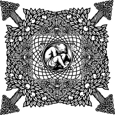 Siyah-Beyaz çerçeve çiçek melek