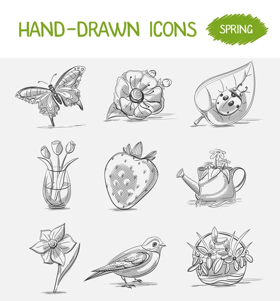 Hand-drawn icons Spring — Stock Vector