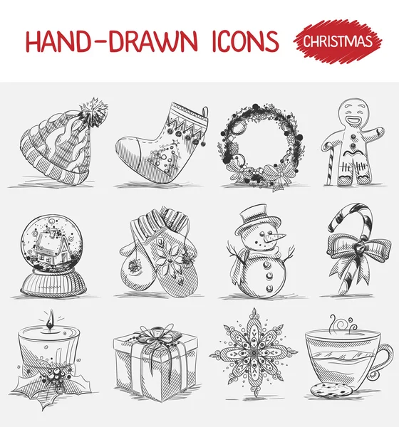 Ręcznie rysowane ikony Bożego Narodzenia — Wektor stockowy