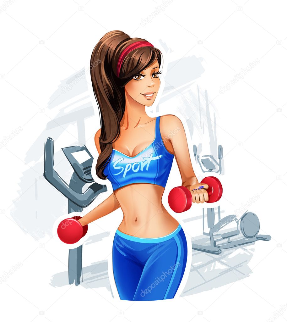 Pretty woman holding weights.