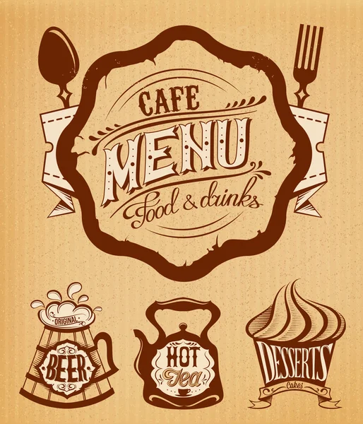 Vintage styl restaurace menu ikony — Stockový vektor