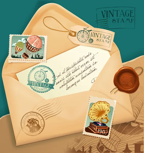 Envelope vintage com selo postal —  Vetores de Stock