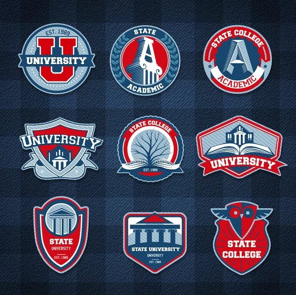 Ensemble de badges universitaires et collégiaux — Image vectorielle