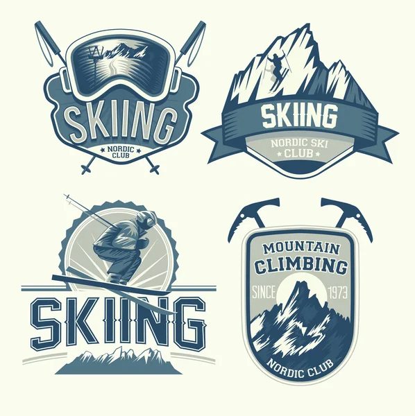 Ensemble d'insignes de ski nordique et d'alpinisme — Image vectorielle