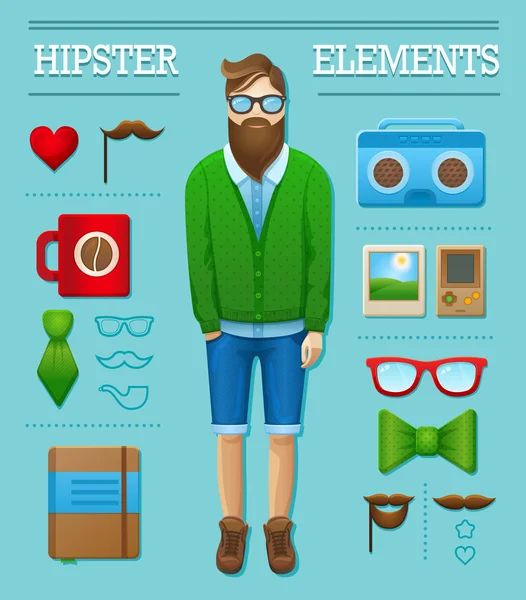Hipster karakter çizimi — Stok Vektör