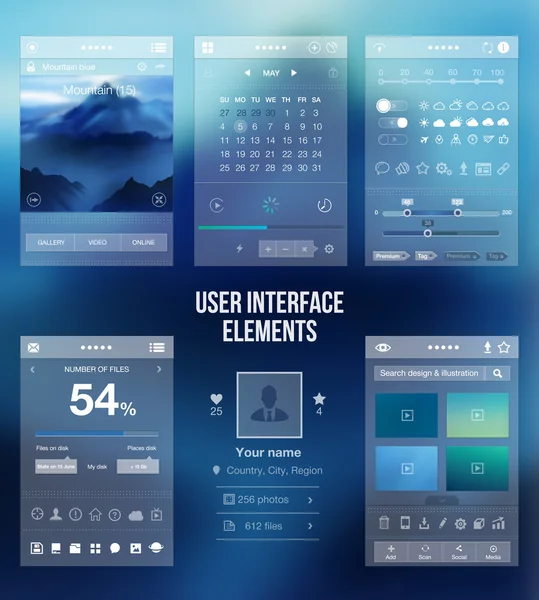 Conjunto de vários elementos utilizados para a interface do usuário — Vetor de Stock