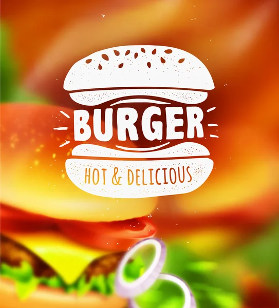 Etiqueta de hamburguesa sobre fondo borroso — Vector de stock