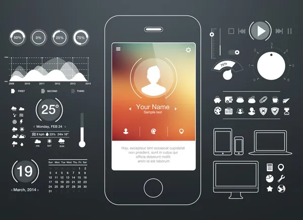 Satz verschiedener Elemente für die Benutzeroberfläche — Stockvektor