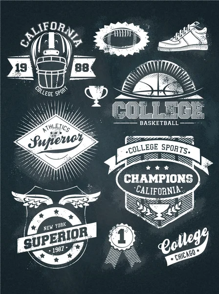 College athletics sport chalkboard design set — Stock Vector