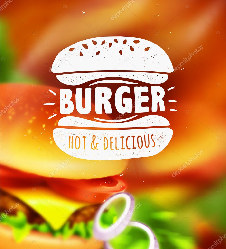 Burger label on blurred background