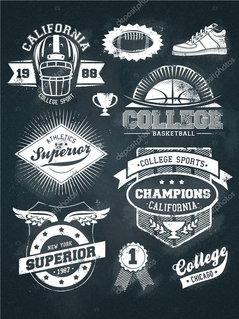 College athletics sport chalkboard design set