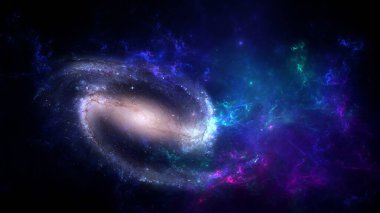 Bilim kurgu duvar kağıdı. Derin uzayın güzelliği. Arkaplan için renkli grafikler, su dalgaları, bulutlar, gece gökyüzü, evren, galaksi, gezegenler gibi