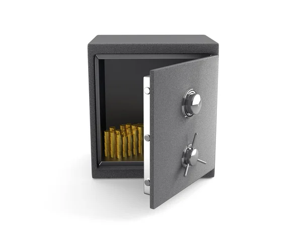 En öppen kassaskåp med guldmynt — Stockfoto