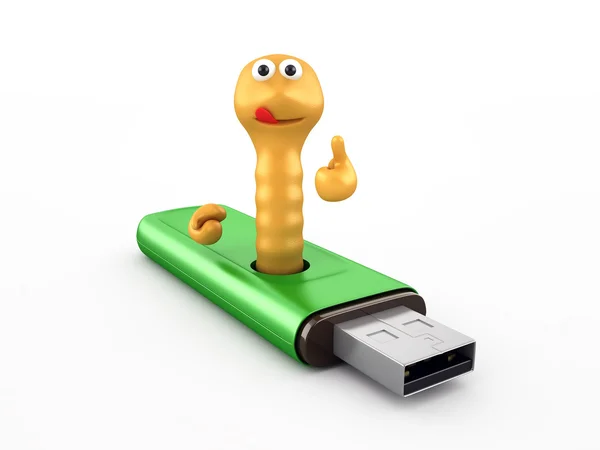 Worm in the USB flash drive — Stock Photo, Image