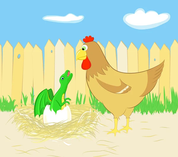 Huhn und Drache — Stockvektor