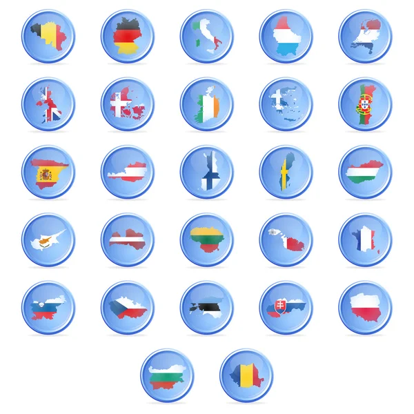 Vektor-Tasten mit Flaggen der Staaten der Europäischen Union. — Stockvektor