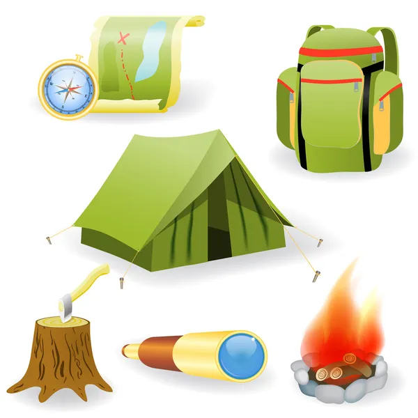 Ilustração vetorial da coleção de camping — Vetor de Stock