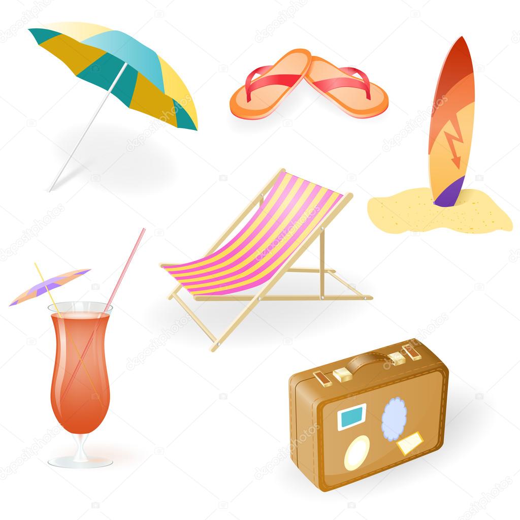 Vector Beach Set From Chaise Lounge, Beach Umbrella, Beach Footwear ...