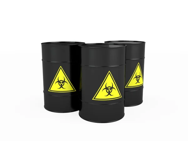 Three black barrels with biohazard — Stock Photo, Image