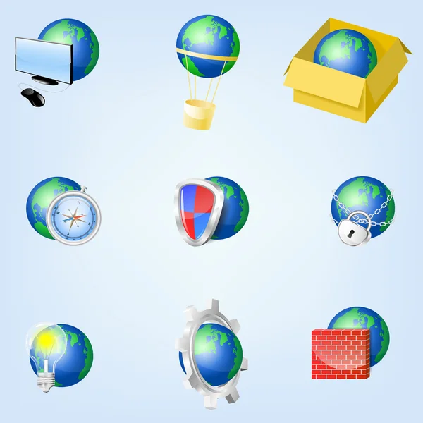 Uppsättning vektor globe ikoner visar jorden — Stock vektor
