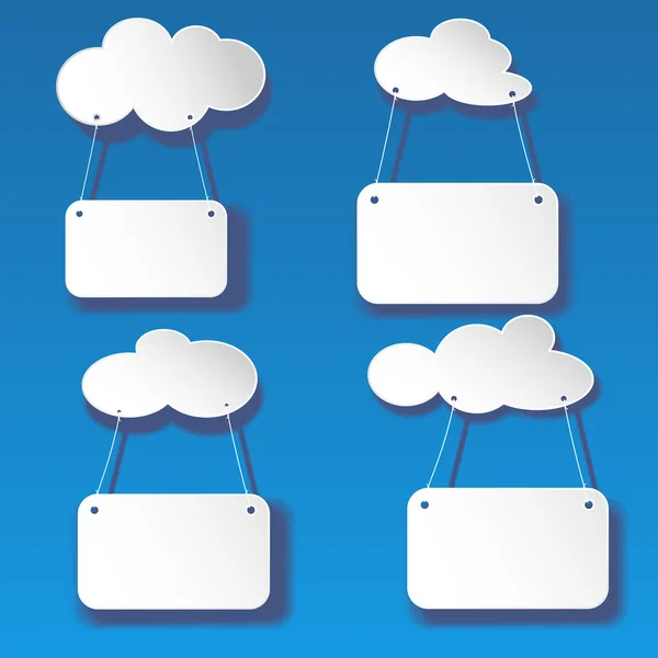 Vektör kesme beyaz bulutlar afiş ile ayarla — Stok Vektör