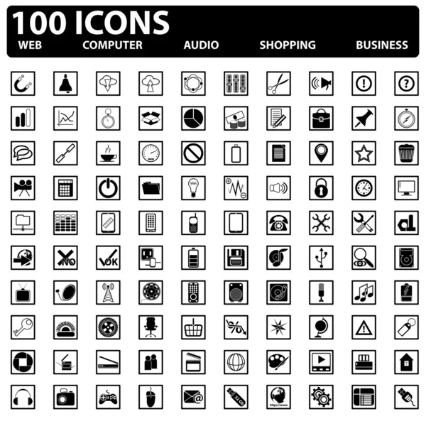 100 iconos web vectoriales establecidos. Web, ordenador, negocios, compras — Archivo Imágenes Vectoriales