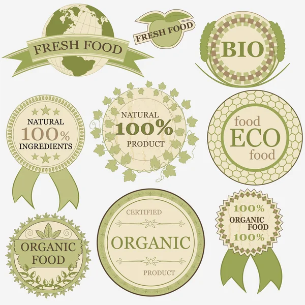 Set eco bio natuurlijke etiketten in retro vintage stijl — Stockvector
