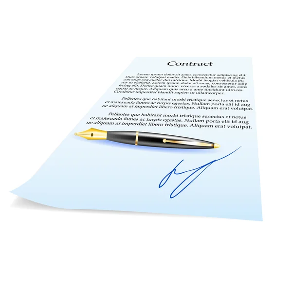 Contrat d'affaires et stylo. Illustration vectorielle — Image vectorielle
