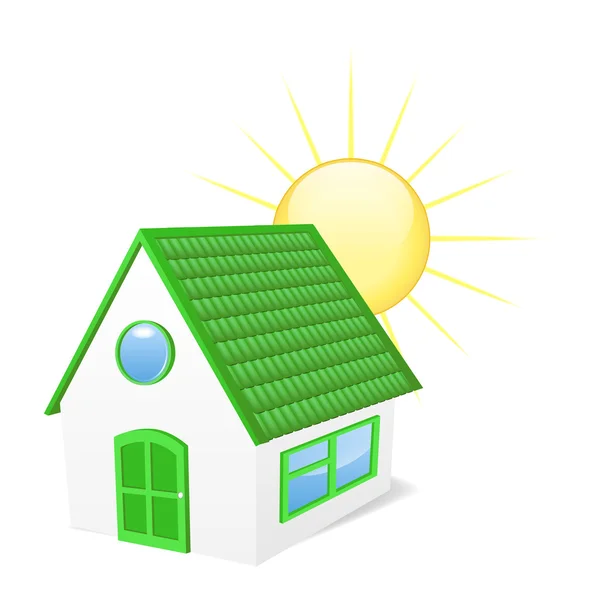 Casa con sol. Ilustración vectorial — Vector de stock
