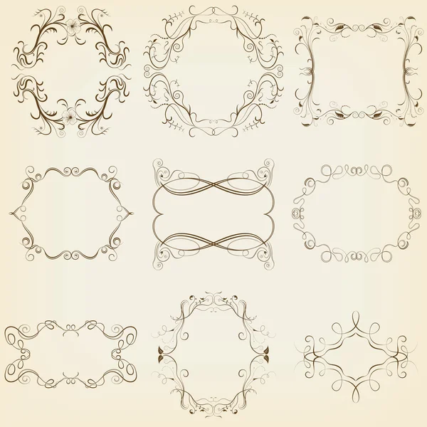 Conjunto de molduras caligráficas e florais. Ilustração vetorial —  Vetores de Stock