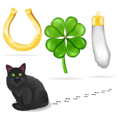 Vector luck symbols and black cat clipart