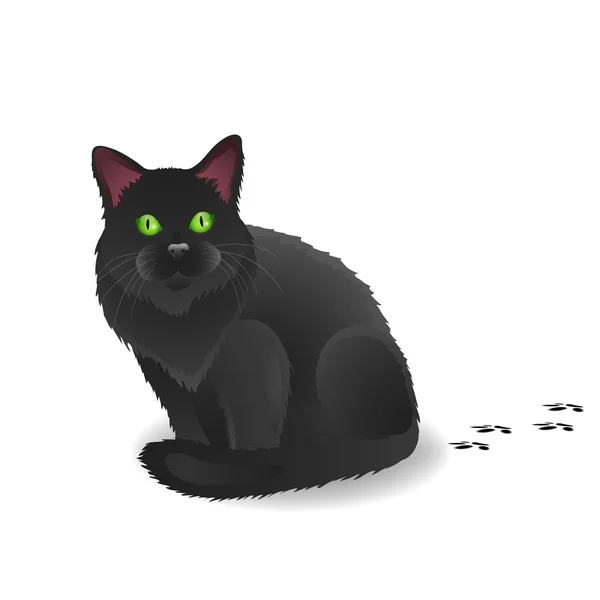 Gato preto com passos. Ilustração vetorial . — Vetor de Stock