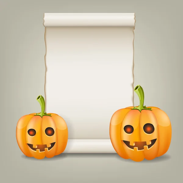 Pumpkin and scrolled old paper. Vector illustration. — Stock Vector