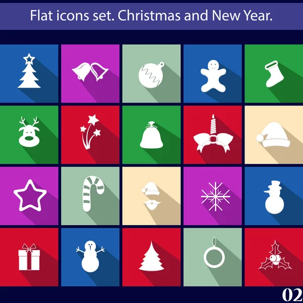 Flat icons set. Christmas and New Year. Vector — Stock Vector