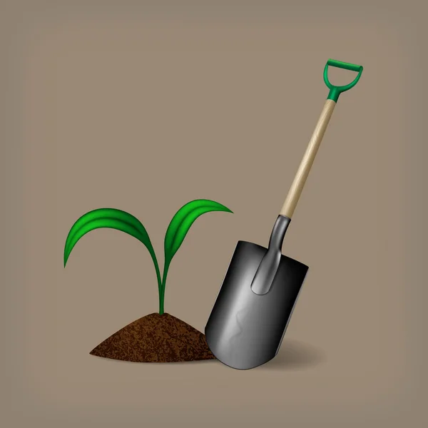 Garden spade and sprout. Vector illustration — Stock Vector