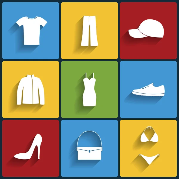 Clothes flat vector icons set — Stock Vector