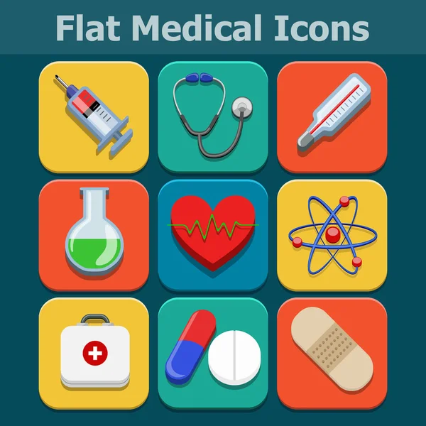 Conjunto de ícones de cores planas vetoriais médicos — Vetor de Stock