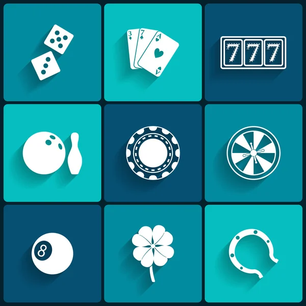 Casino und Glücksspiel flache Symbole — Stockvektor