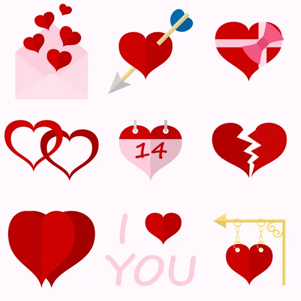 Imposta le icone dei segni del cuore rosso di San Valentino — Vettoriale Stock