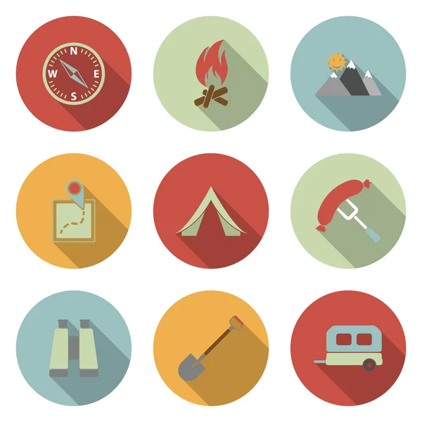 Camping platte vector icons set — Stockvector